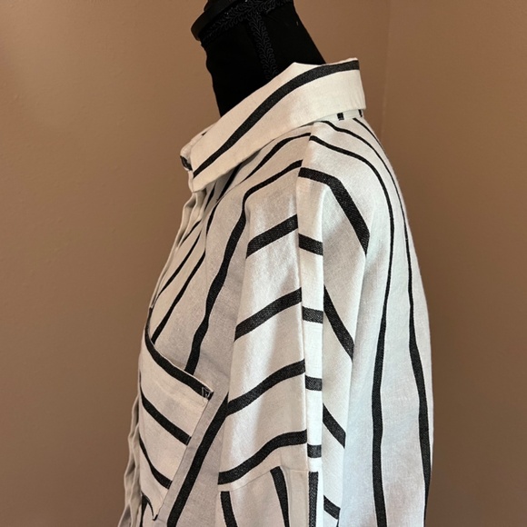 LULUS Amelia Dawn Off-White Striped Long Sleeve Button-Up Top (Size M) - Picture 5 of 16